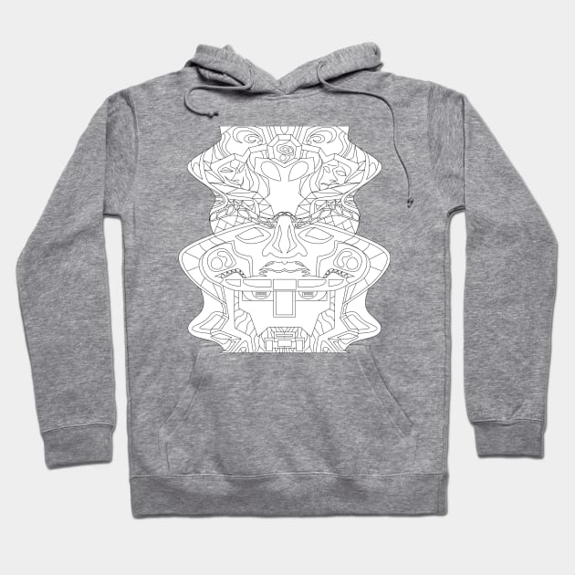 white zentangle olmec sentinel head ecopop Hoodie by jorge_lebeau